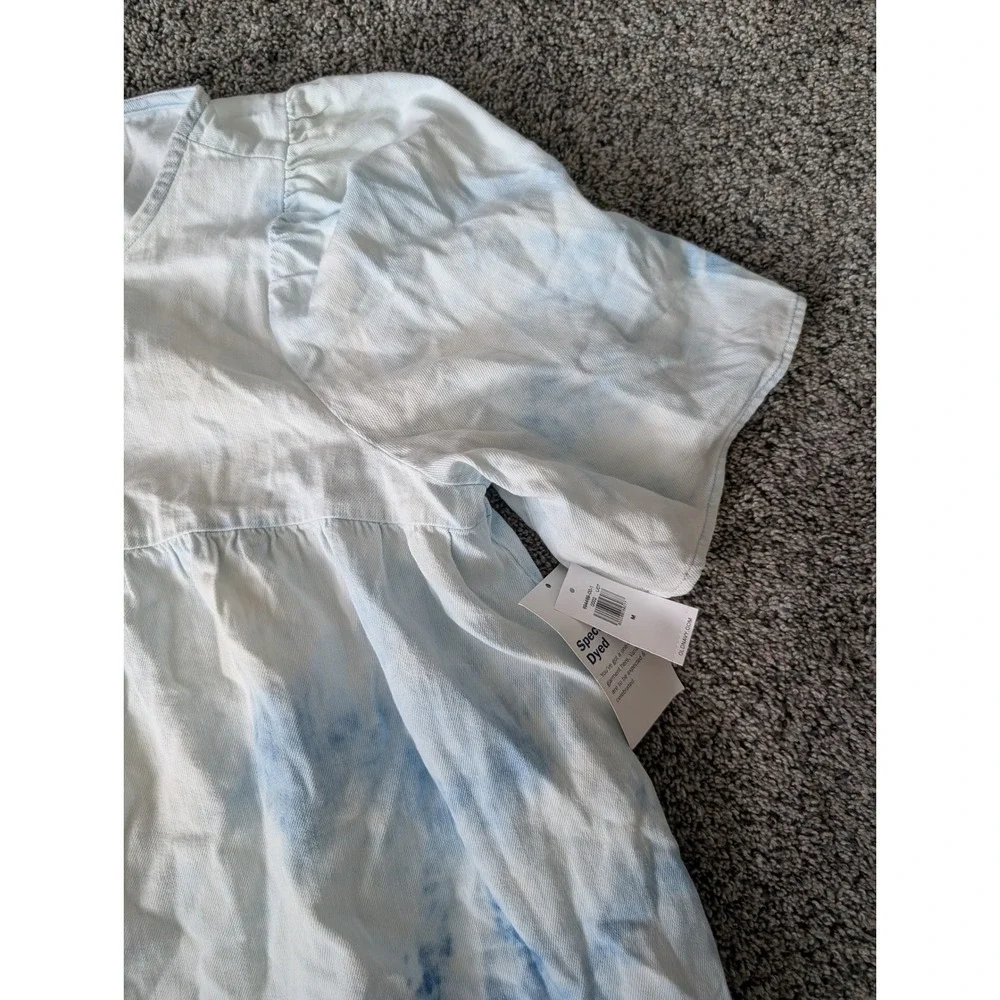 Old Navy Blue Tie Dye Babydoll Top Short Puff Sleeve Back Tie Cotton M‎